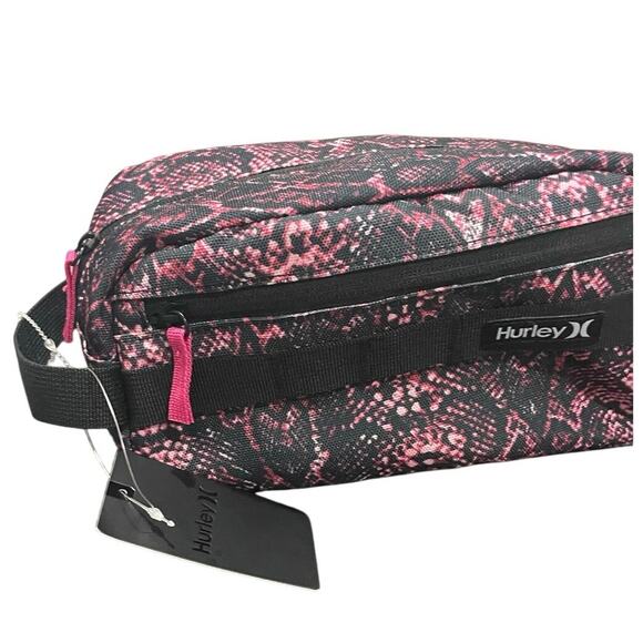HURLEY COSMETICS BAG TRAVEL VIVID PINK BLACK SNAKE PRINT VERSATILE ANIMAL PRINT - Picture 13 of 16